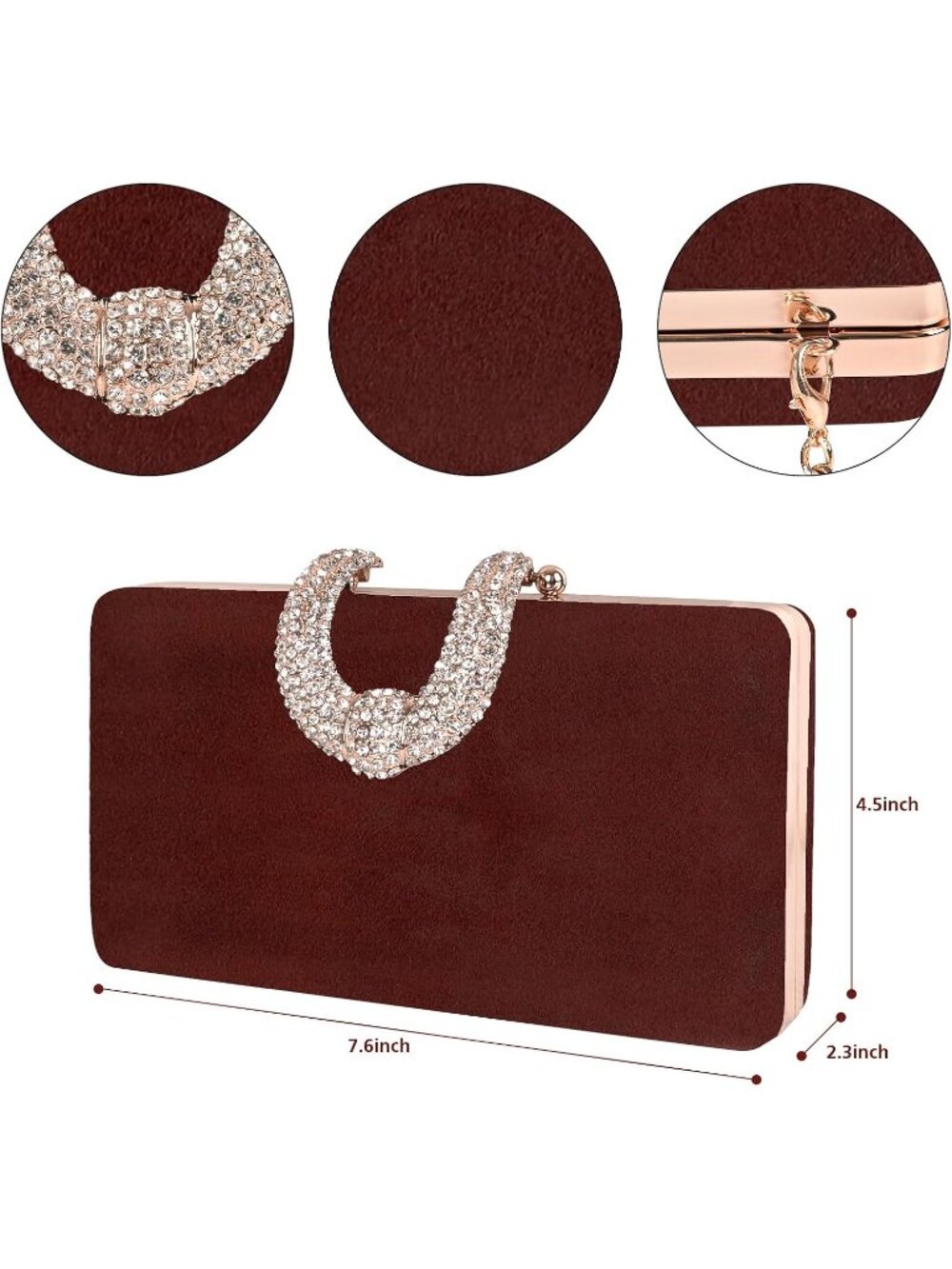 π Women's Red Party Dressy Handbag Sparkly Rhinestone Crystal Evening Clutch - Picture 6 of 6